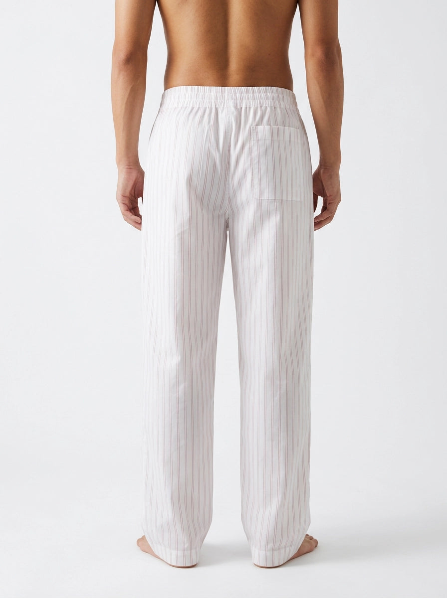 White & Red Fine Stripe Cotton Lounge Trousers