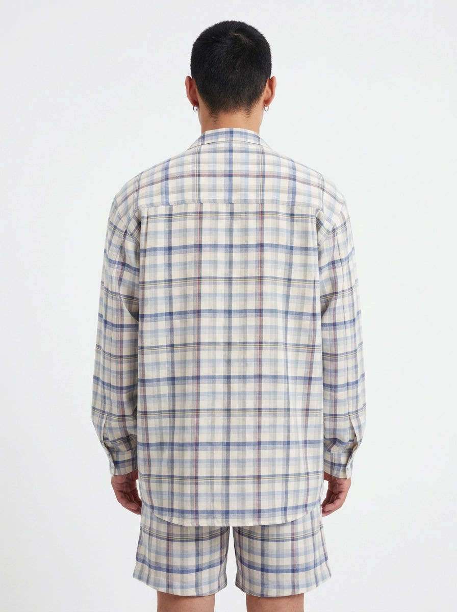 Blue & Beige Plaid Cotton Shirt