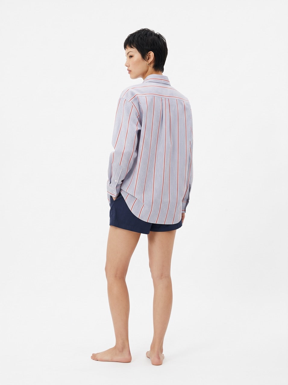 Blue, White & Red Yarn-Dyed Cotton Stripe Button-Down Shirt