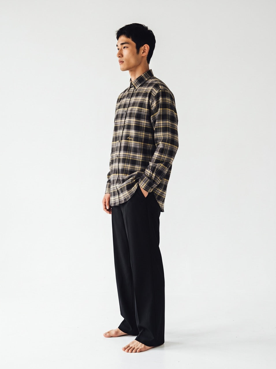 Grey, Mustard & Black Yarn-Dyed Cotton Check Button-Down Shirt