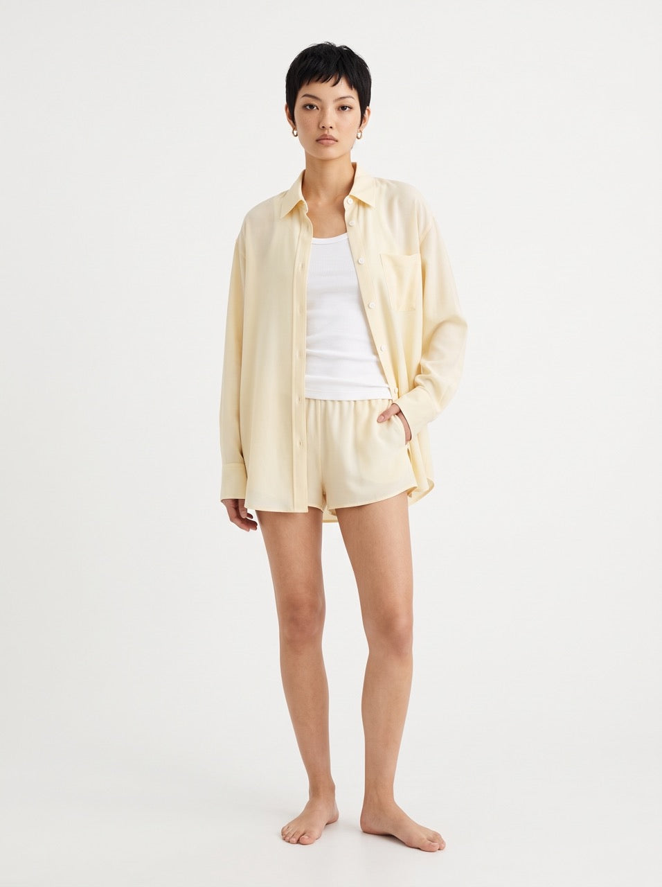 Solid Ivory Cashmere-Silk Button-Down Shirt
