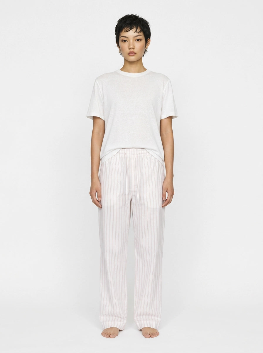 White & Red Fine Stripe Cotton Lounge Trousers