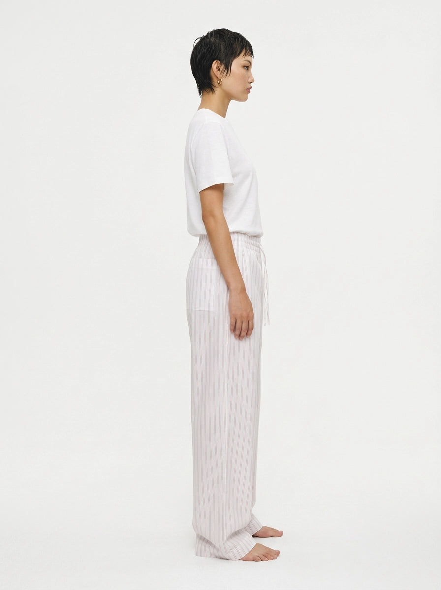 White & Red Fine Stripe Cotton Lounge Trousers