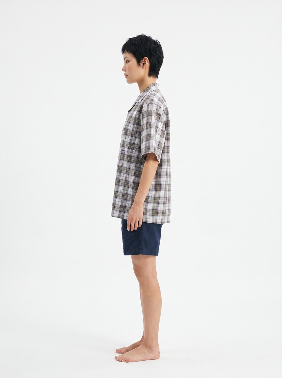 Brown Plaid Cotton Cuban Collar Shirt