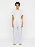 White & Light Blue Striped Cotton Lounge Trousers