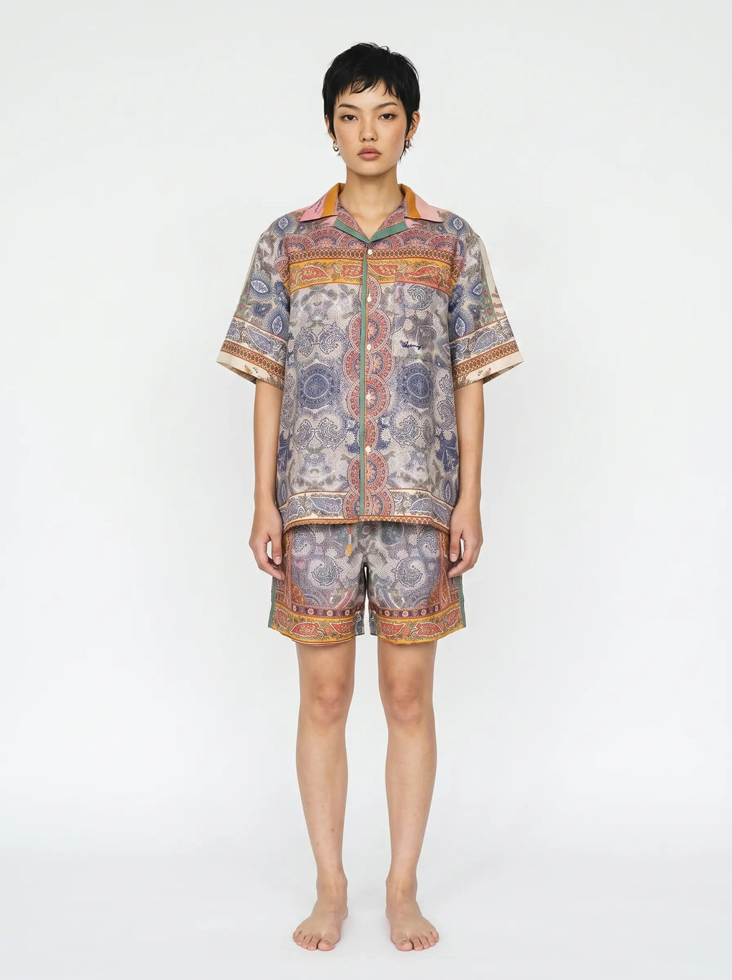 Mediterranean Print Linen Shirt